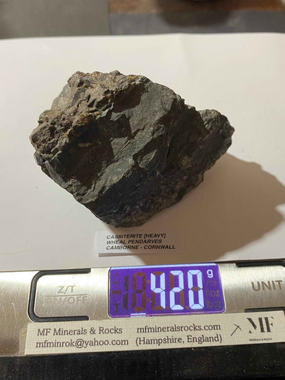 DENSE CASSITERITE TIN ORE : WHEAL PENDARVES, KILLIVOSE, CAMBORNE CORNWALL 420g MF5115