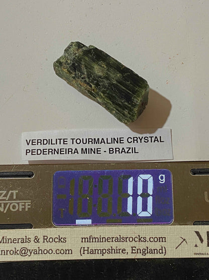 VERDILITE TOURMALINE CRYSTAL : PEDERNEIRA MINE, MINAS GERAIS, BRAZIL. §0g mf5116