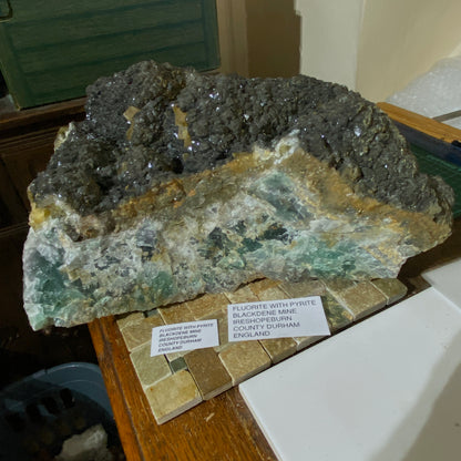 SUBSTANTIAL FLUORITE/PYRITE : BLACKDENE MINE, CO DURHAM, ENGLAND HEAVY 20kg MF4499