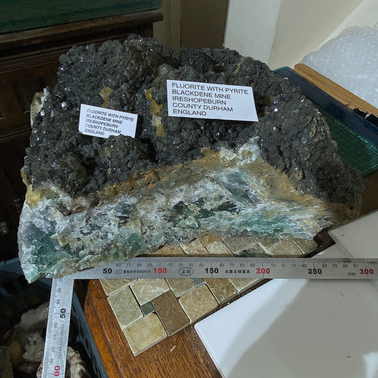 SUBSTANTIAL FLUORITE/PYRITE : BLACKDENE MINE, CO DURHAM, ENGLAND HEAVY 20kg MF4499