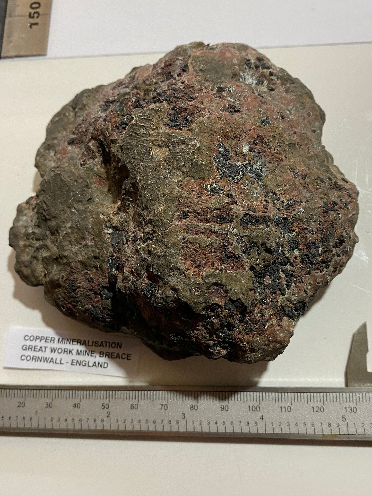 FASCINATING VERY DENSE COPPER BASED SPECIMEN FROM GREAT WORKS MINE, CORNWALL. 1875g MF5119