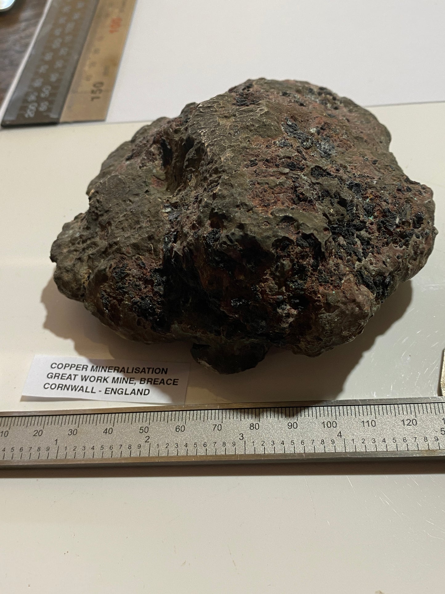 FASCINATING VERY DENSE COPPER BASED SPECIMEN FROM GREAT WORKS MINE, CORNWALL. 1875g MF5119