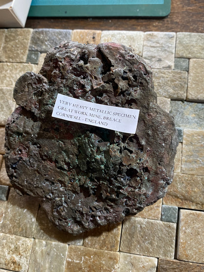 FASCINATING VERY DENSE COPPER BASED SPECIMEN FROM GREAT WORKS MINE, CORNWALL. 1875g MF5119