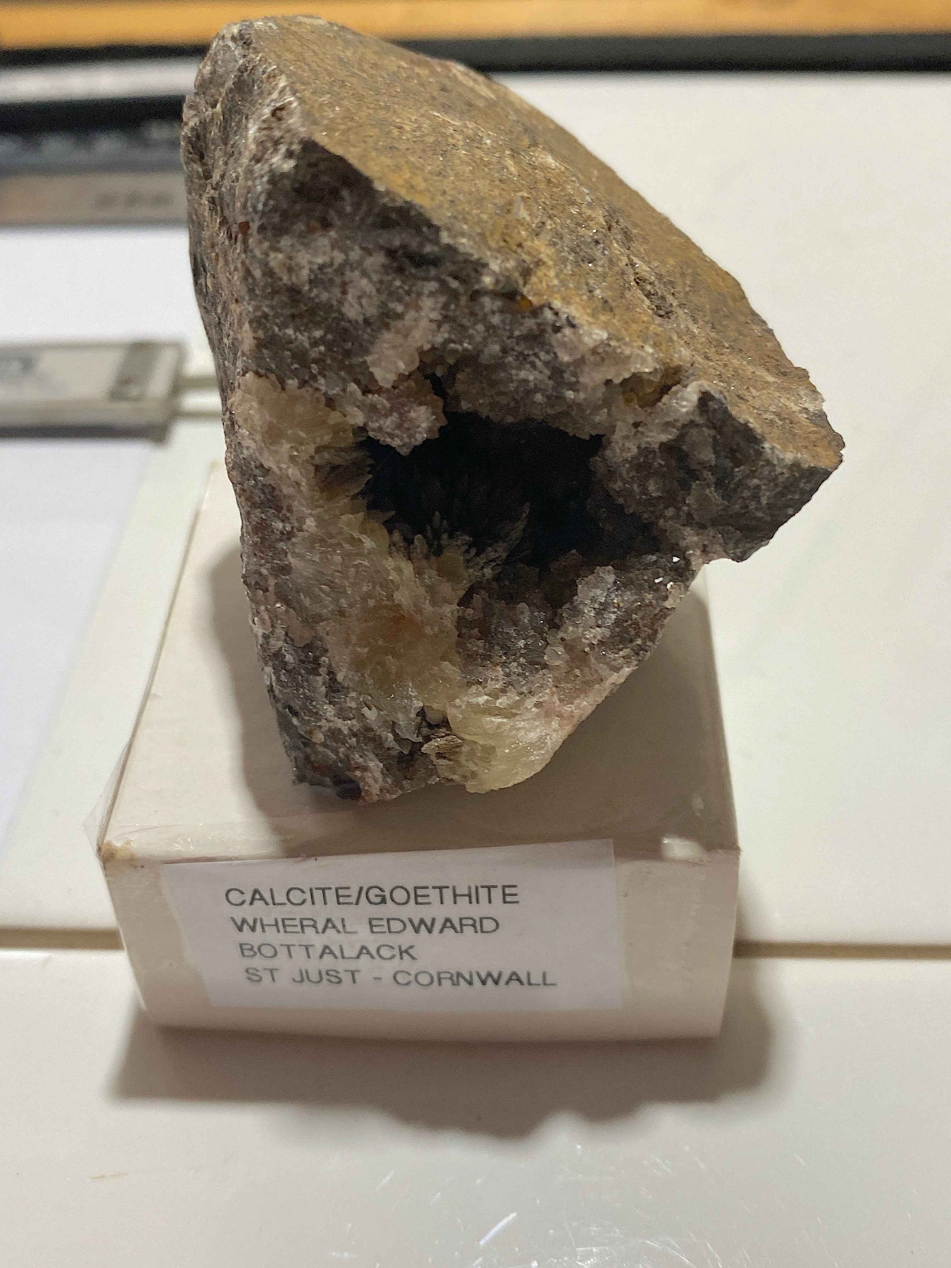 CALCITE/GOETHITE VUG : WHEAL EDWARD, BOTALLACK, ST JUST, CORNWALL. 182g. MF5123