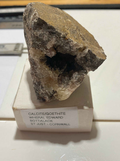 CALCITE/GOETHITE VUG : WHEAL EDWARD, BOTALLACK, ST JUST, CORNWALL. 182g. MF5123