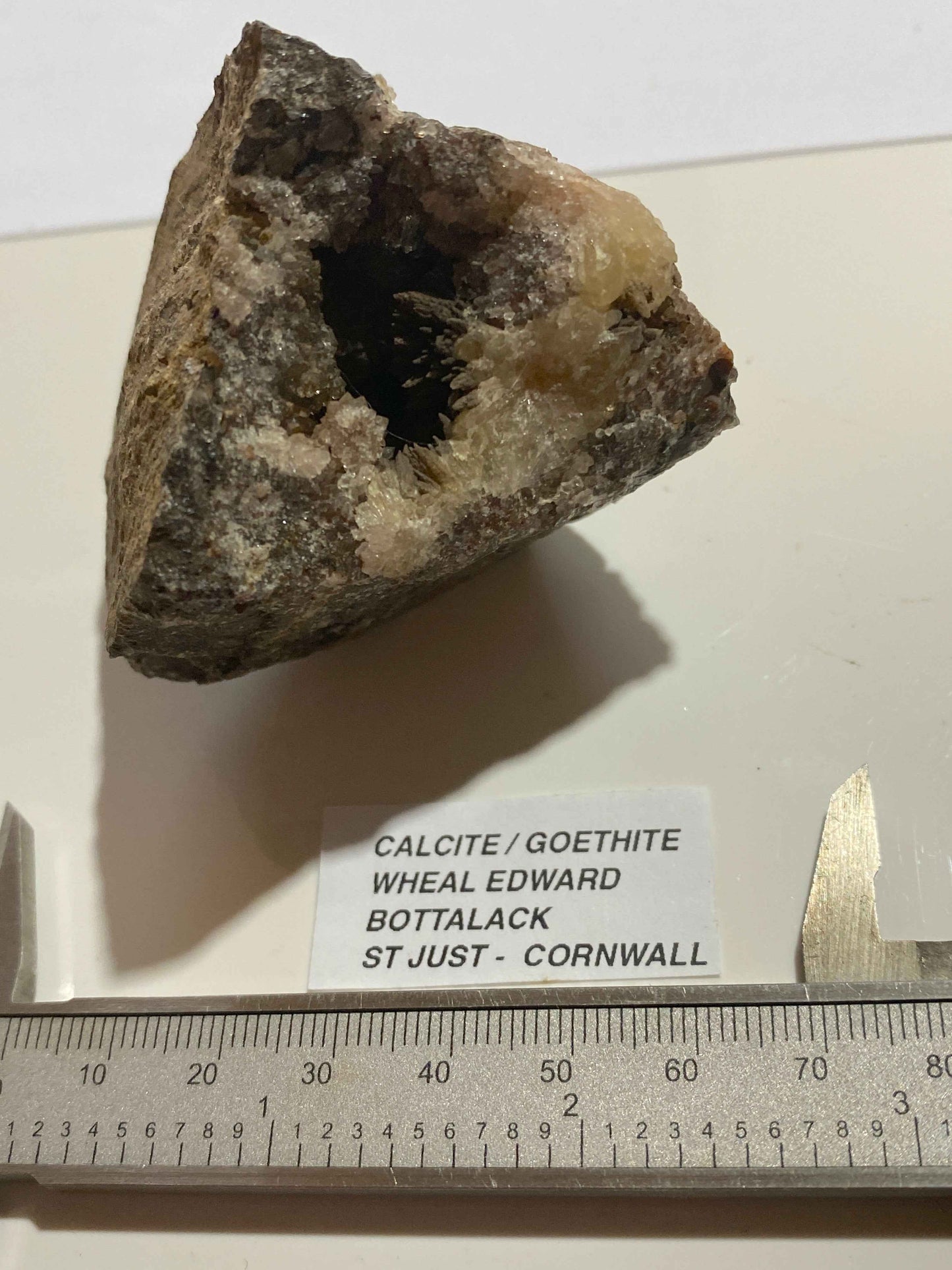 CALCITE/GOETHITE VUG : WHEAL EDWARD, BOTALLACK, ST JUST, CORNWALL. 182g. MF5123