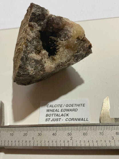 CALCITE/GOETHITE VUG : WHEAL EDWARD, BOTALLACK, ST JUST, CORNWALL. 182g. MF5123
