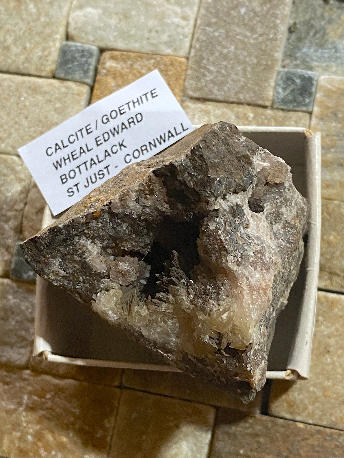 CALCITE/GOETHITE VUG : WHEAL EDWARD, BOTALLACK, ST JUST, CORNWALL. 182g. MF5123