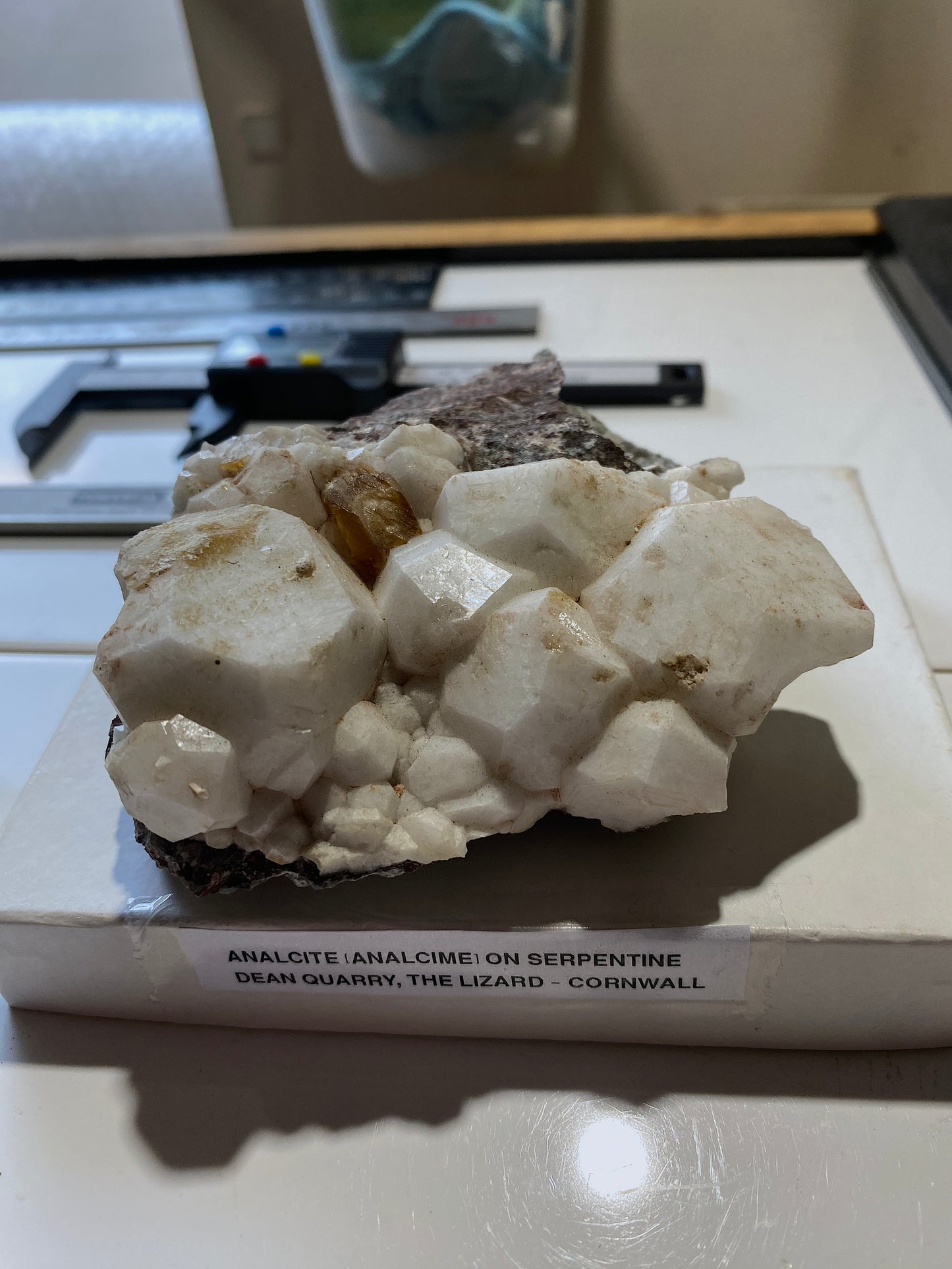 ANALCIME [ANALCITE] ON SERPENTINE : DEAN QUARRY, ST KEVERNE, THEB LIZAED, CORNWALL  397g MF5128