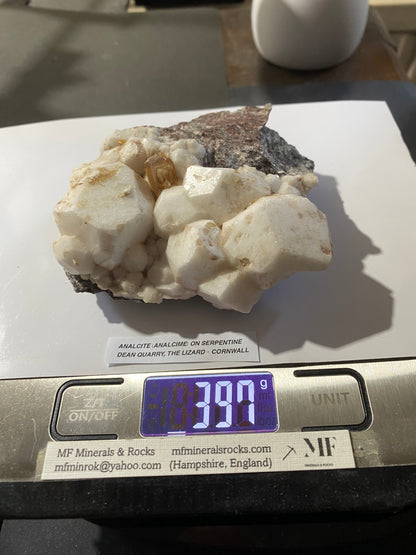 ANALCIME [ANALCITE] ON SERPENTINE : DEAN QUARRY, ST KEVERNE, THEB LIZAED, CORNWALL  397g MF5128