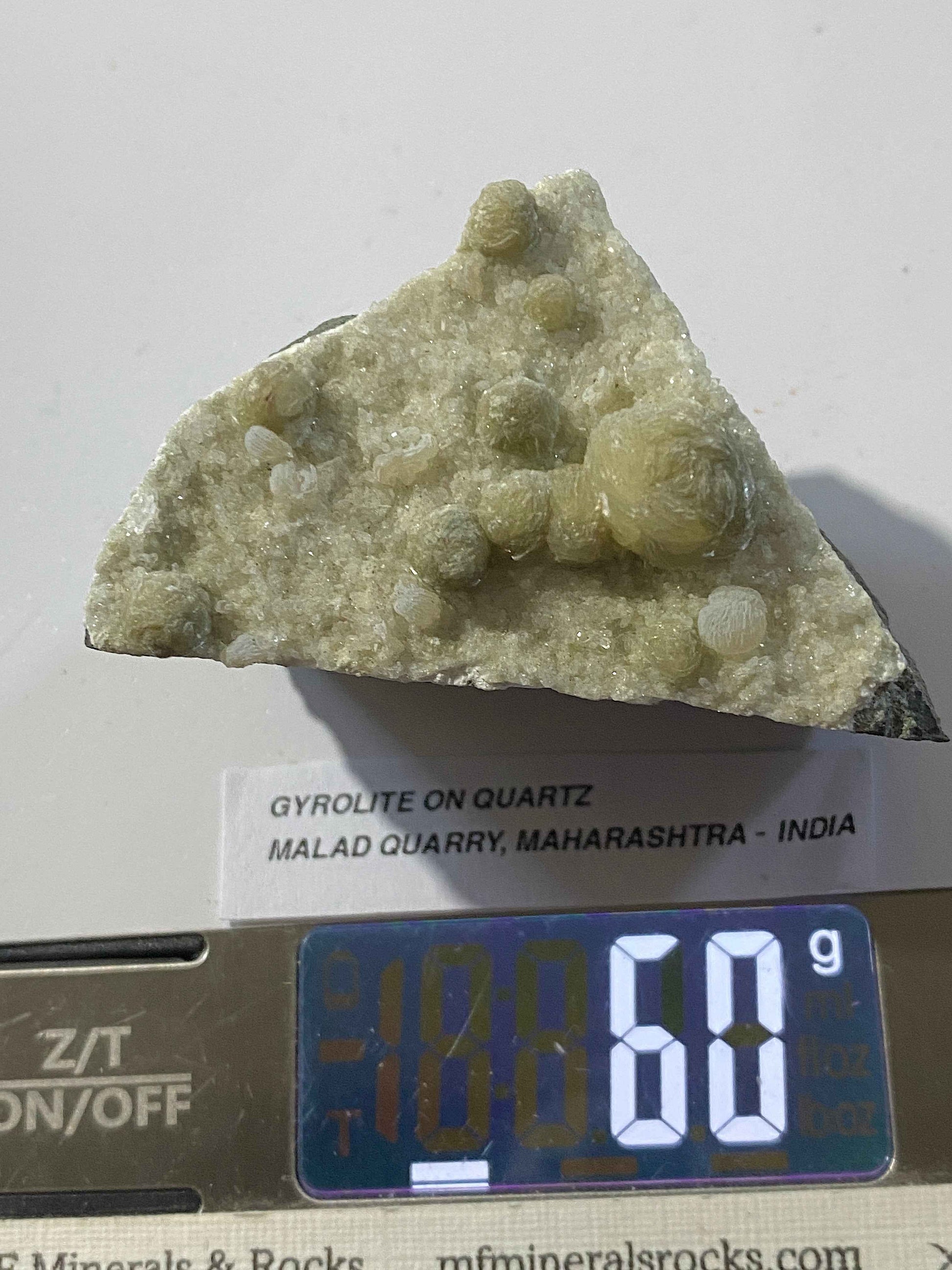 GYROLITE ON QUARTZ: MALAD QUARRY, MUMBA, MAHARASHTRA, INDIA  60g. MF5131