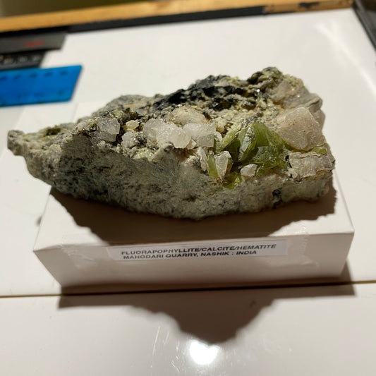 FLUORAPOPHYLLITE WITH CALCITE ETC : MAHODARI QUARRY, NASHIK, INDIA 252g MF4506