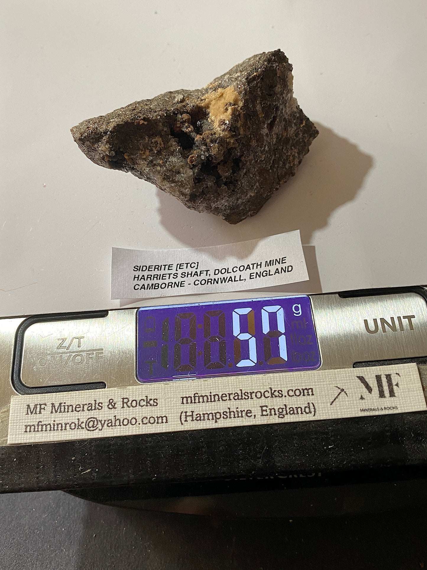 SIDERITE [ETC] : HARRIETS SHAFT, DOLCOATH MINE, ST JUST CORNWALL 57g MF5144