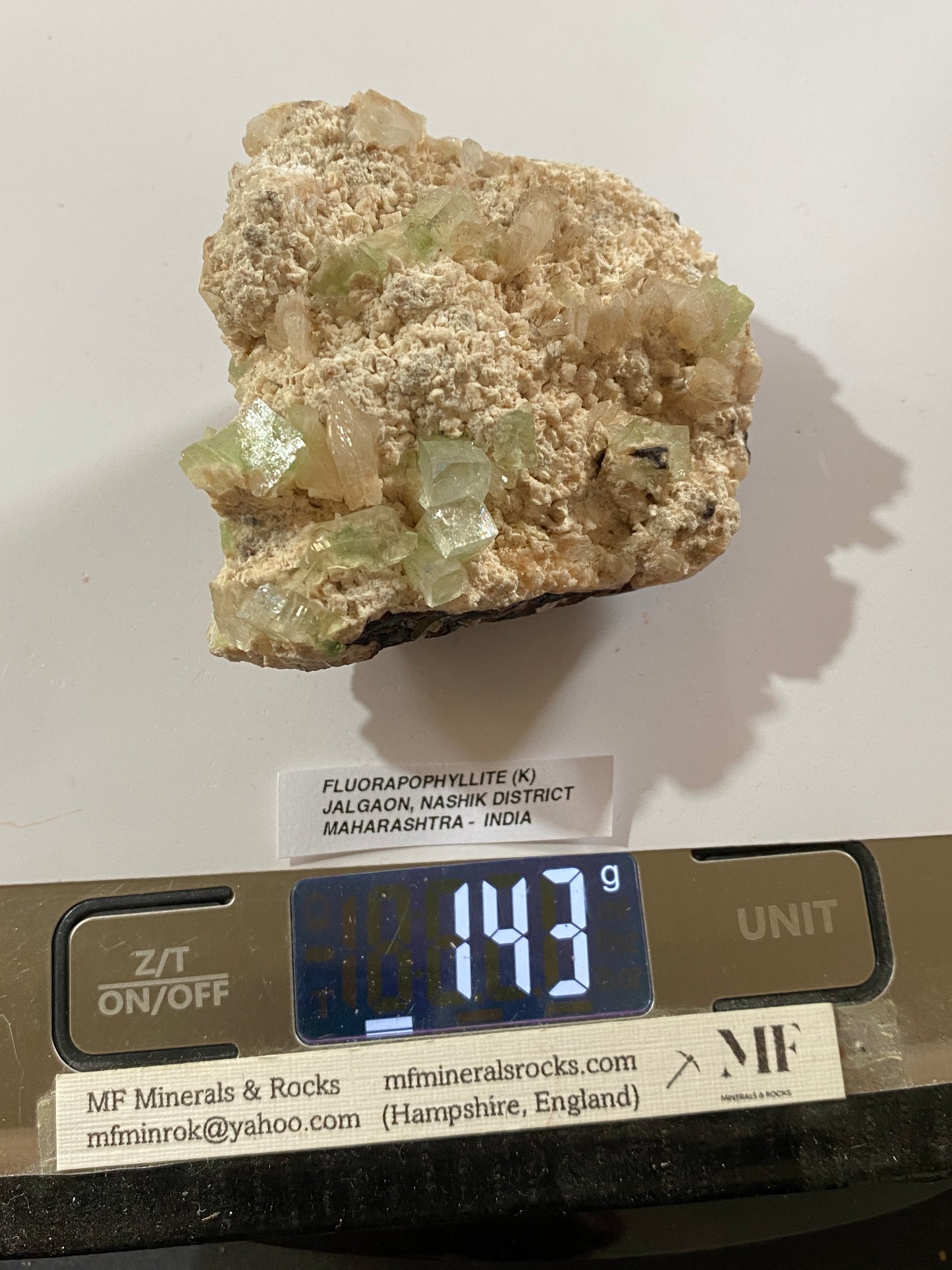 FLUORAPOPHYLLITE (K)  WITH STILBITE : JALGAON, NASHIK, MAHARASHTRA, INDIA 143g MF5145