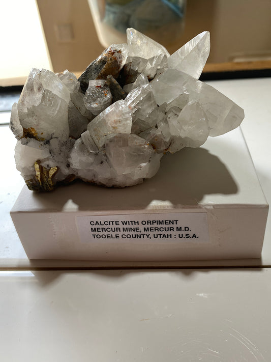 CALCITE WITH ORPIMENT & REALGAR : RARE SPECIMEN FROM MERCUR MINE, UTAH, U.S.A. 294g MF5147