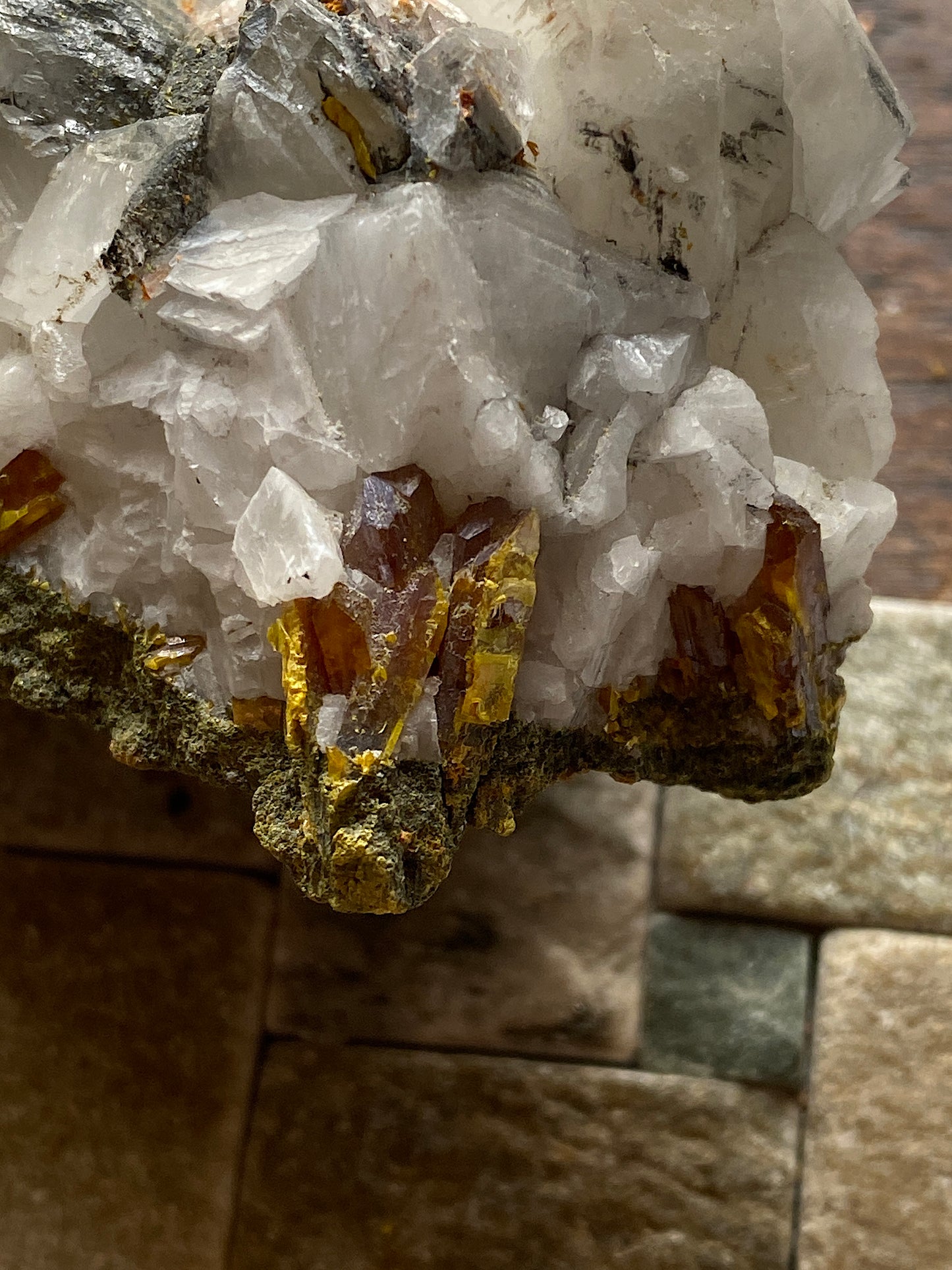 CALCITE WITH ORPIMENT & REALGAR : RARE SPECIMEN FROM MERCUR MINE, UTAH, U.S.A. 294g MF5147