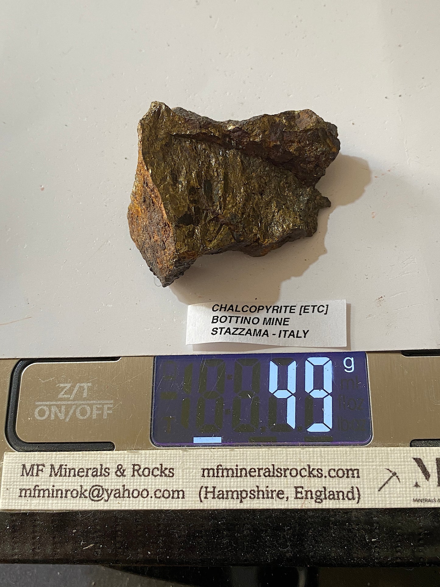 CHALCOPYRITE : BOTTINO MINE, STAZZEMA, TUSCANY, ITALY  49g MF5158