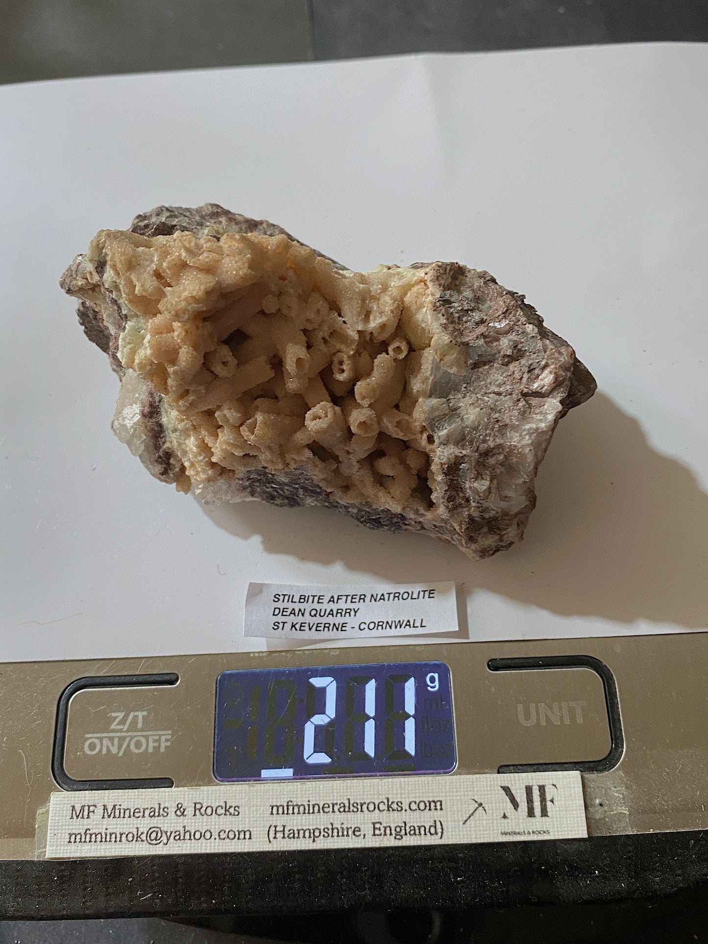 STILBITE AFTER NATROLITE RARE SPECIMEN FROM DEAN QUARRY, CORNWALL  211g MF5159