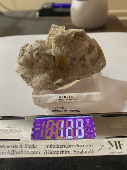BARYTE ON CALCITE : PEAK HILL, SIDMOUTH, DEVON, ENGLAND 128g MF5163