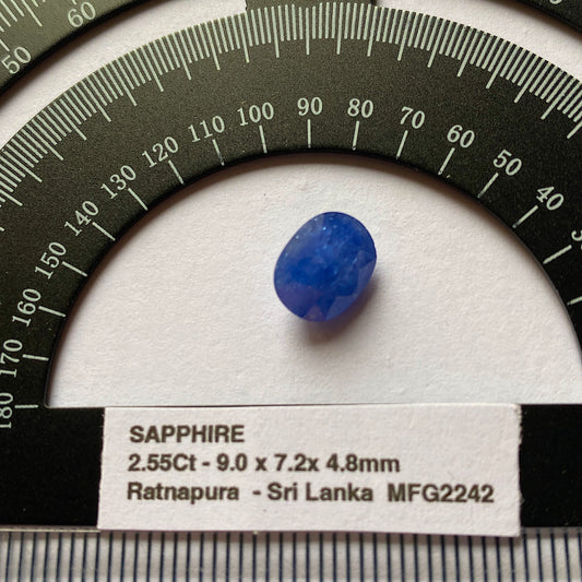 SAPPHIRE NATURAL MINED GEMSTONE - RATNAPURA, SRI LANKA 2.55Ct MFG2242