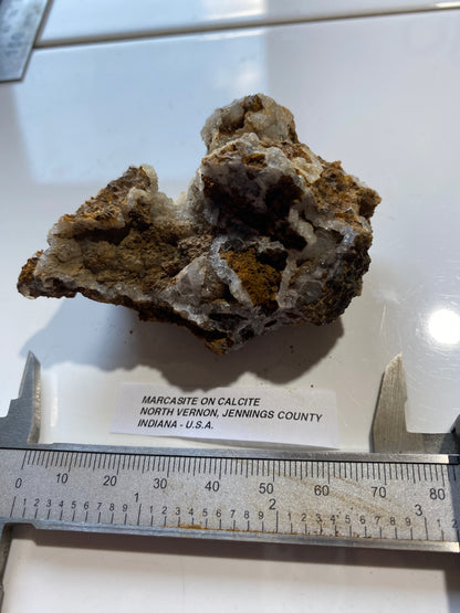 MARCASITE ON CALCITE UNUSUAL SPECIMEN FROM NORTH VERNON, INDIANA U.S.A. 77g MF5174