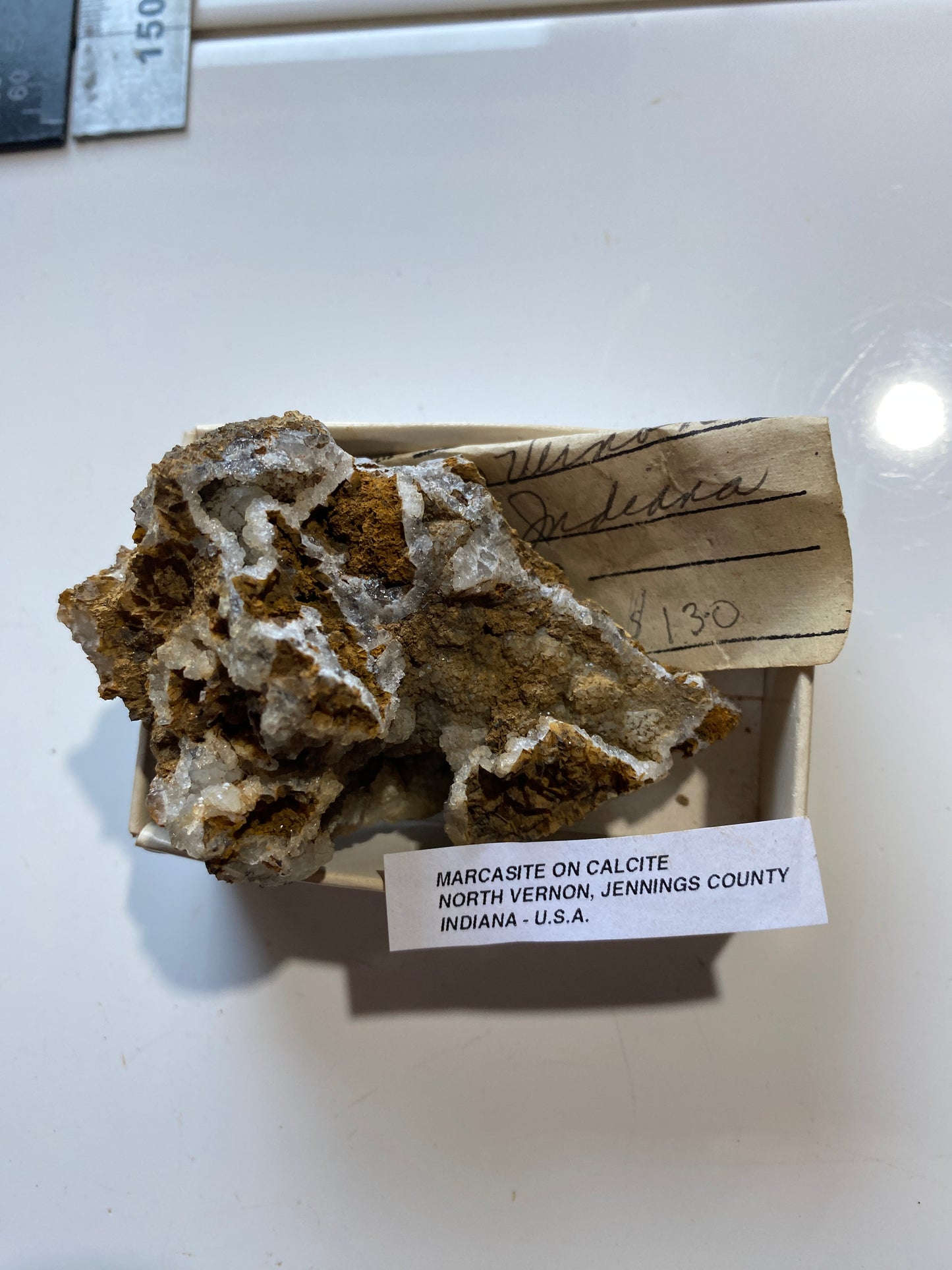 MARCASITE ON CALCITE UNUSUAL SPECIMEN FROM NORTH VERNON, INDIANA U.S.A. 77g MF5174