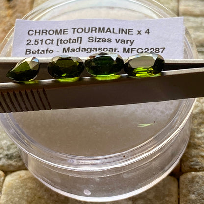 CHROME TOURMALINE NATURAL GEMSTONES X 4   -  MADAGASCAR. 2.51Ct. MFG2287