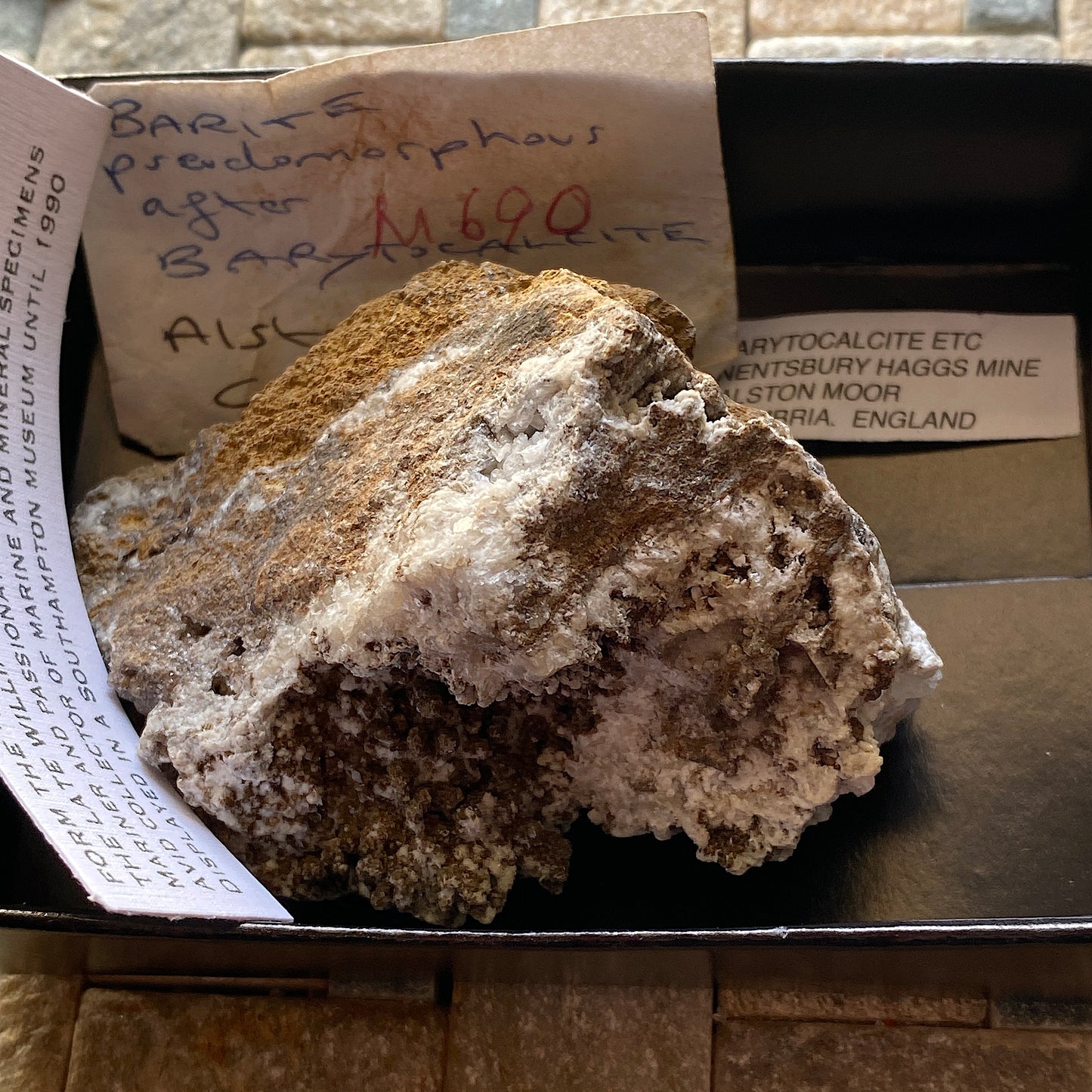 BARYTOCALCITE [ETC] - NENTSBURY HAGGS MINE, ALSTON MOOR, CUMBRIA, ENGLAND  166g MF4423166g mf