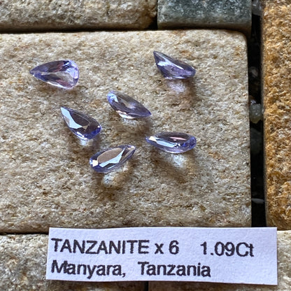 TANZANITE NATURAL GEMSTONES x 6 - MERALANI HILLS, TANZANIA 1.09Ct MFG5337
