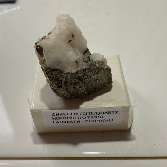 CHALCOPYRITE ON QUARTZ : HERODSFOOT MINE, CORNWALL, ENGLAND 45g MF4547