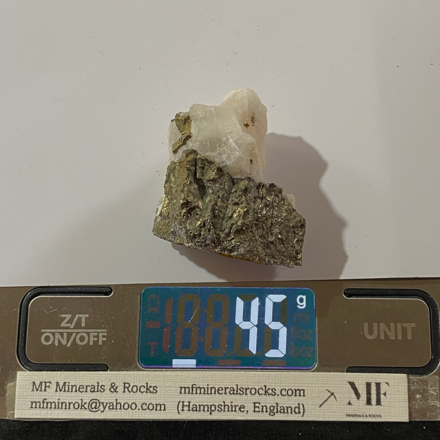 CHALCOPYRITE ON QUARTZ : HERODSFOOT MINE, CORNWALL, ENGLAND 45g MF4547