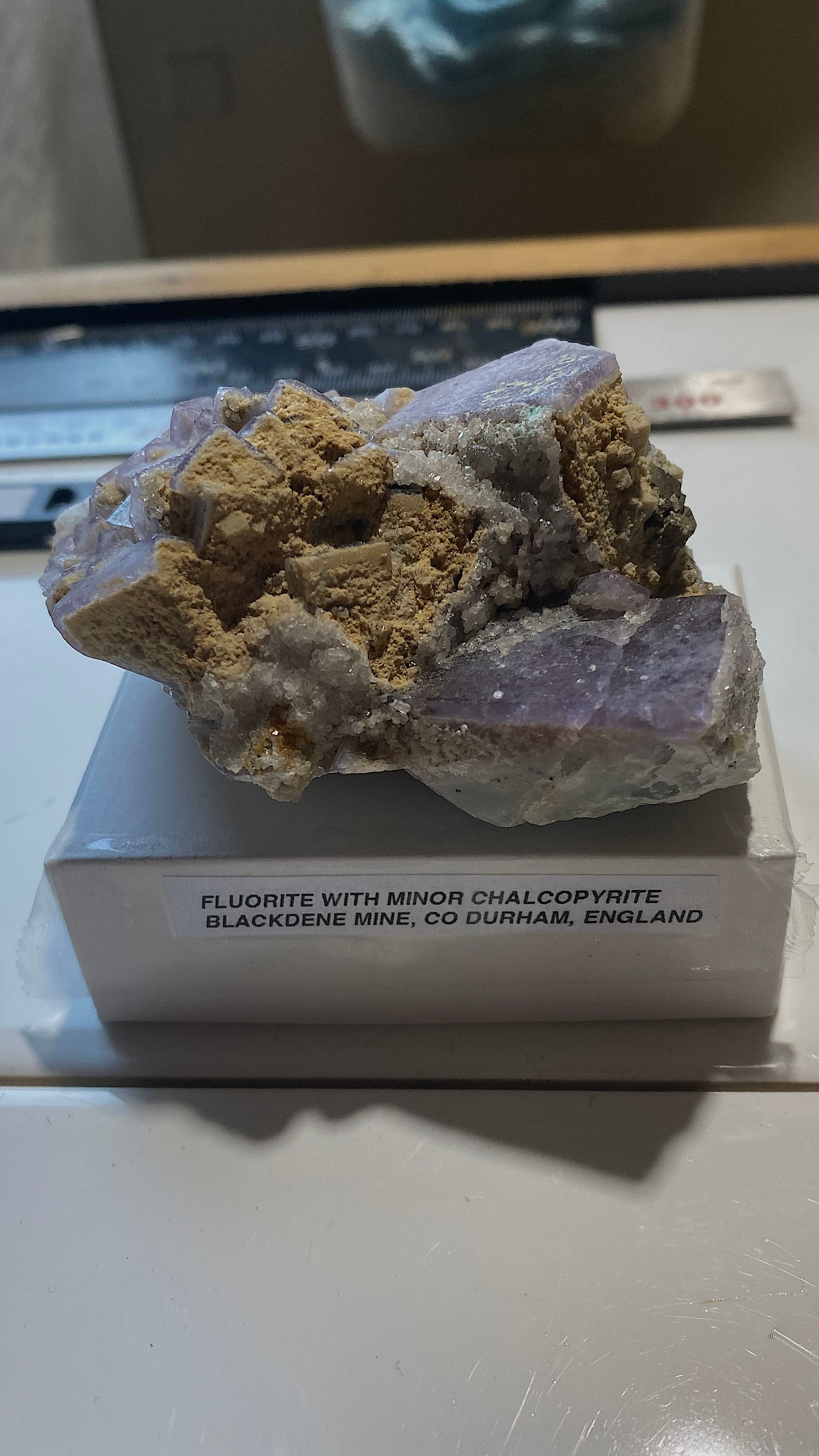 FLUORITE WITH MINOR CHALCOPYRITE : BLACKDENE MINE, IRESHOPESBURN, COUNTY DURHAM, ENGLAND 234g MF5190