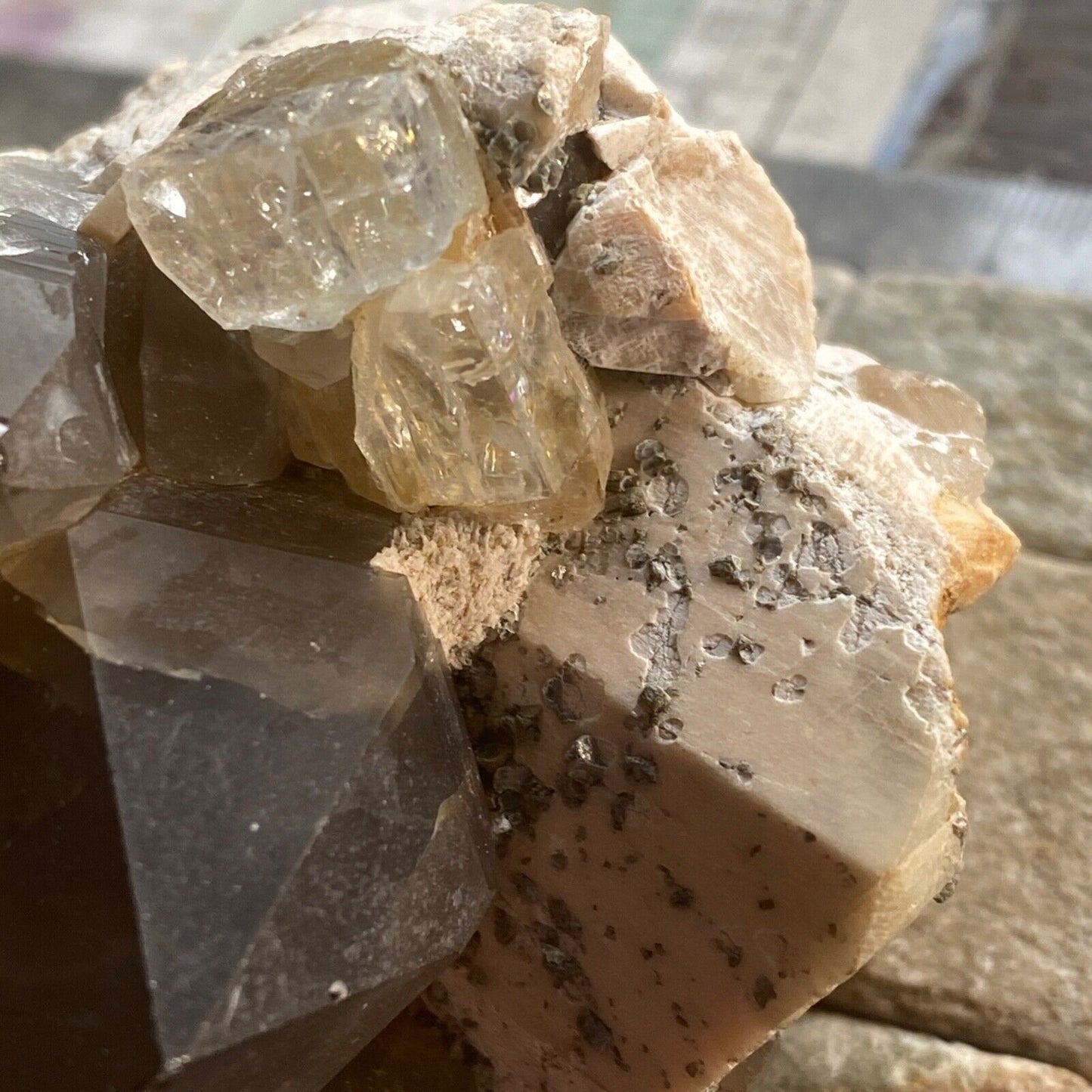 QUARTZ/TOPAZ ETC ON MICROCLINE FROM NAMIBIA 258g MF6972