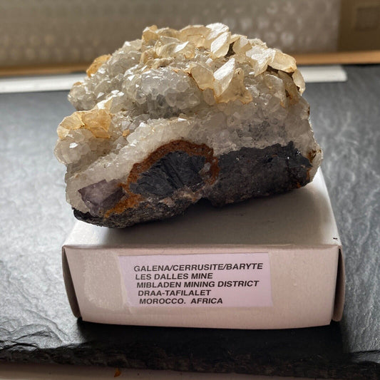 GALENA/CERRUSITE/BARYTE FROM LES DALLES MINE, MOROCCO HEAVY 622g MF1317