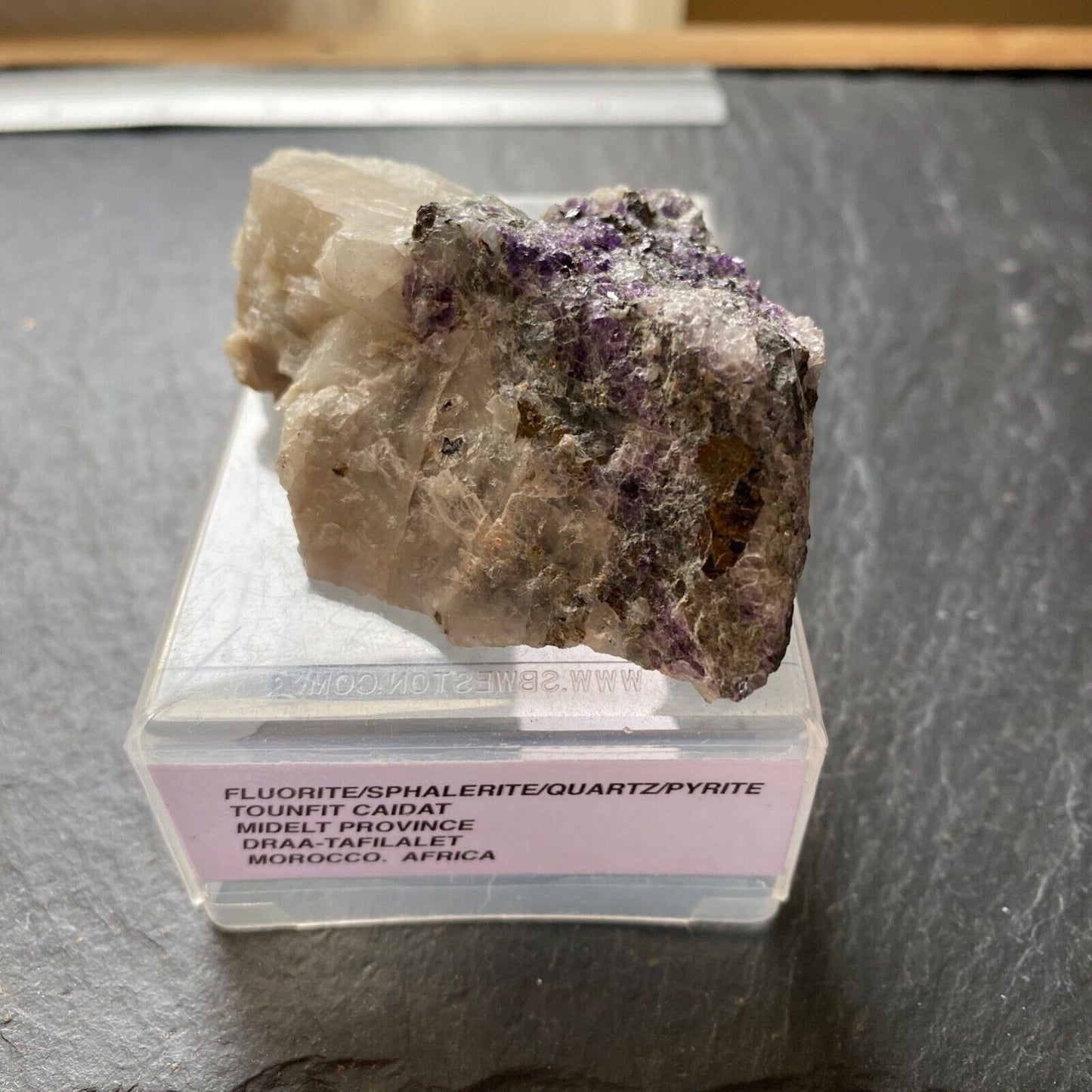 FLUORITE/QUARTZ/PYRITE ETC FROM TOUNFIT CAIDAT, MOROCCO 112g MF1329