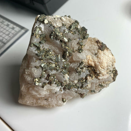 CHALCOPYRITE ON CALCITE FROM MEXICO  240g MF3155